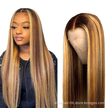 Highlighted Transparent HD Lace Front Human Hair Wig, Brazilian Ombre Color Pre Dyed 13x4 HD 360 Full Lace Wigs For Black Women